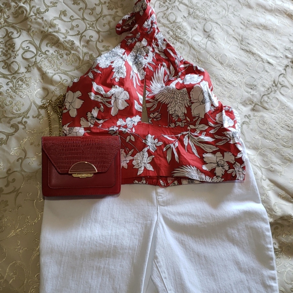 Express red and white floral Halter top